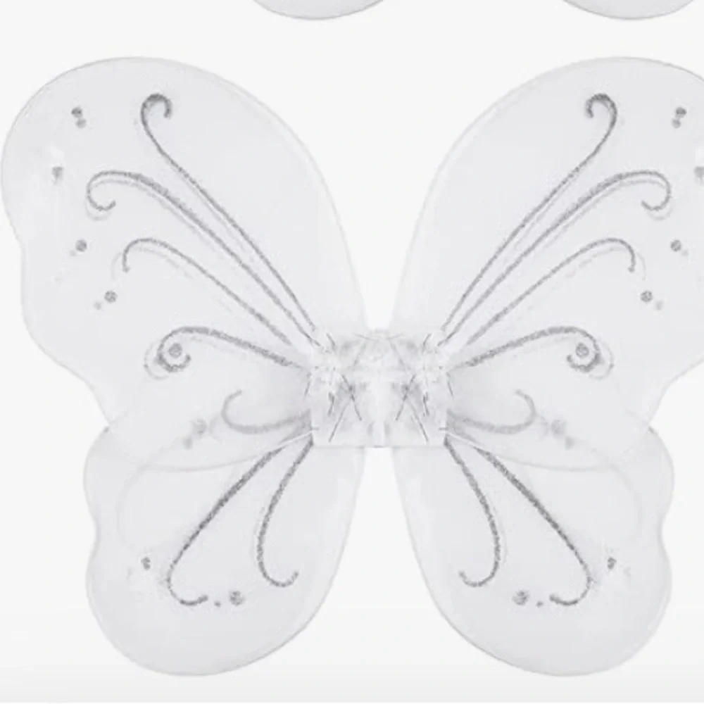 White Butterfly Wings with Silver Glitter Accent